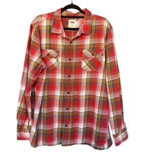 Levi's Shirt Mens 2XL Red Plaid Flannel Long Sleeve Button Up Cotton Casual